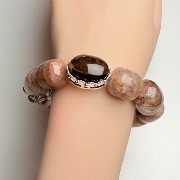 Phantom Quartz Barrel Bead Bracelet with Smoky Quartz - Picture 4 of 10